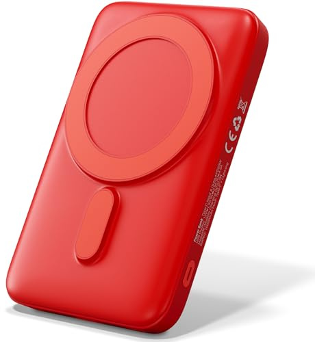 Classic Powerbank 10.000 mAh Rot – 22,5 W Schnelllade-Powerbank mit PD 20W, 15W Wireless Charging, USB-C In/Out, USB-A, Lightning-Eingang und Magnetfunktion für Alltag & Reisen