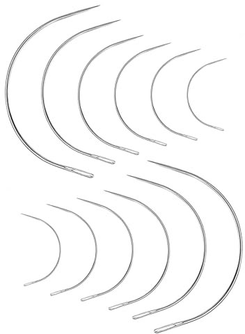 12 Stück Gebogene Nähnadel, Sattlernadel Rundnadel Dünn Leder Nadel Gebogen Nähen, Nähutensilien für Lederbearbeitung Werkzeug