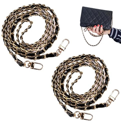2 Stück Taschenkette Gold Schwarz, 120 cm Kettenriemen, Metall Kette Trageriemen, Kette für tasche, Handtaschenketten, Handtasche Kette für Damen Taschen, Handtaschen, Umhängetasche, Ersatzkette