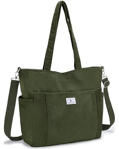 VX VONXURY Cord Umhängetasche Damen große leichte Shopper für Arbeit, Uni | 8 Taschen, 4 Trageoptionen, leicht 590g, 16,7 L, Tote Bag Reisen, stilbewusste Frauen, Retro