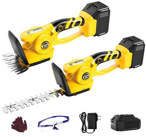 Long Reach Hedge Trimmer Cordless Electric Scissors Secateurs Grass Cutter with 2 Kinds Of Blades, 1.3m Telescopic rod, Hedge Shears Cordless Strimmer Garden Tools -rod Battery*1