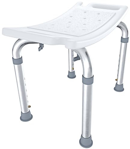 BRICOZONE Sgabello Doccia Sedile Vasca Bagno 6 Posizioni Antiscivolo Max 120 Kg Anziani Disabili 50 x 30 Cm Bianco Altezza Regolabile