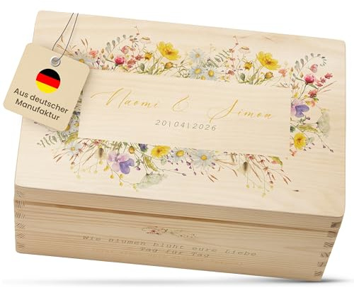 Amari ® Personalisierte Erinnerungsbox aus Holz | Blütenmeer | Individuelles Hochzeitsgeschenk Erinnerung Hochzeit Personalisiertes Holzkiste