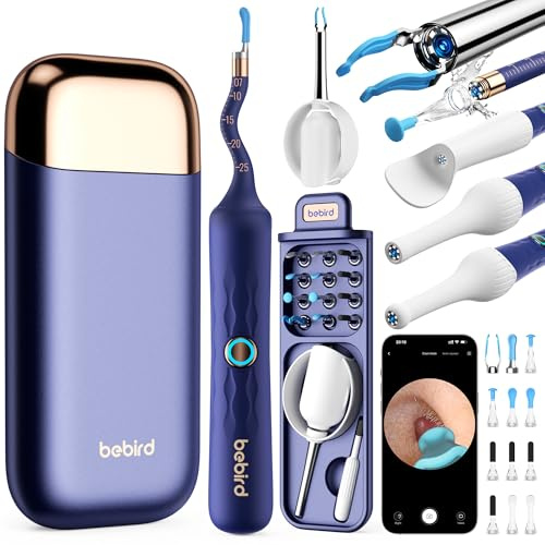 BEBIRD Otoscopio Limpiador Oidos con camara, 1920P HD Flexible Endoscopio de Oído con 13 Orejeras, Profesional Limpia Oido con Verificador/Espátula/Pinzas/Cucharilla para Adultos y Niños