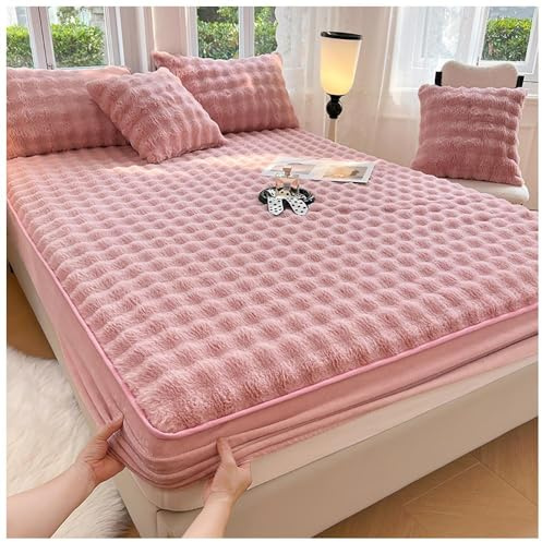 Sábana bajera ajustable de forro polar extra profunda de 25 cm, funda de colchón y funda de almohada de felpa suave y cálida G-180 x 200 cm, ropa de cama protectora para un sueño acogedor