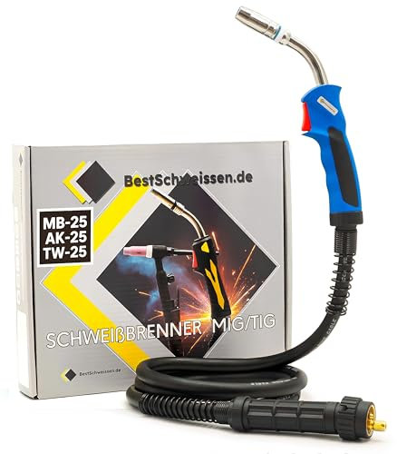 Saldatore MIG MAG MB-25 AK-25 Pacchetto tubo 3m/4m/5m Dispositivo di saldatura a gas protettivo Spina Euro Manico raffreddato a gas 230A CO2 Alimentazione filo 0,8-2,4mm Bestschweissen.de (4m)