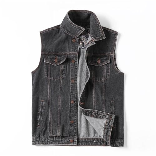 MTKSFDC Giubbotto Jeans Uomo Gilet in Denim da Uomo, Taglie Forti, 5XL, 6XL, 7XL, in Cotone, Multitasche, Senza Maniche, Giacca di Jeans, Cappotto(Black,6XL)