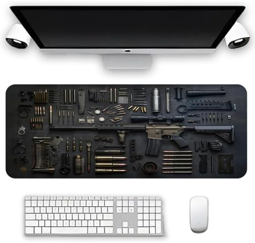 Cool Military Weapon Build Weapon Parts Display Large Gaming Mouse Pad, Personalised Desk Mat for Keyboard and Mousepad, Non-slip Large Extended Gaming Pad, Computer Supplies Accessories for Men