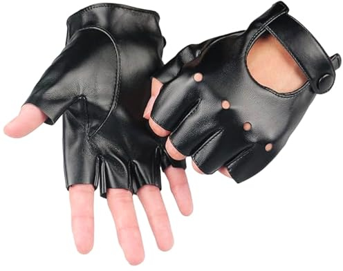 Qaestuan Guanti Senza Dita Donna, 13 x 9cm Guanti Moto Pelle, Mezzoguanto Neri Senza Dita, Morbida Pelle PU Antivento, Nessuna Fodera, per Motociclisti, Palestra e Sport All'aria Aperta