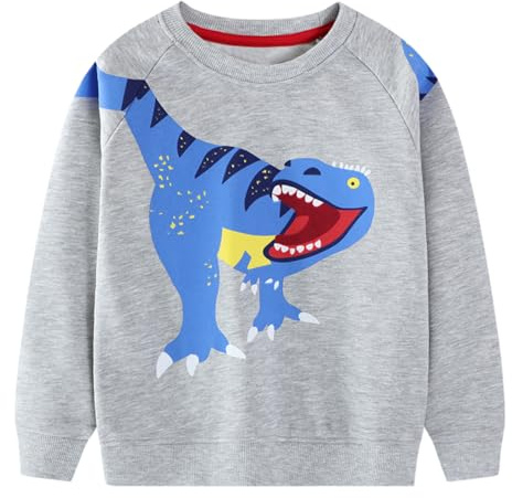 FILOWA Felpa per Bambino Cotone Manica Lunga Natale Maglione, 2-7 Anni | Girocollo, Dinosauro Escavatore Motivo Sweatshirt, Babbo Alce Stampa Pullover, Ragazzo Caldo Sweater, Autunno Inverno Top