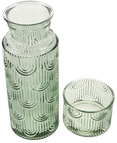 VERDANVERSE Jarra y Vaso de Vidrio con Set para Mesa de Noche Jarra Transparente con Tapa y Vaso Juego para Agua Leche y Enjuague Bucal el Hogar