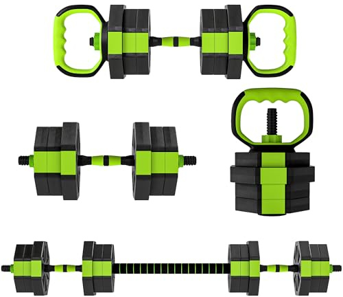 SPORTNOW Juego de Mancuernas Ajustables, 6 en 1, 20kg, Juego de Pesas Utilizado como Kettlebell, Barra, Mancuernas o Soporte para Flexiones, Equipo para Hombres y Mujeres, Gimnasio en Casa