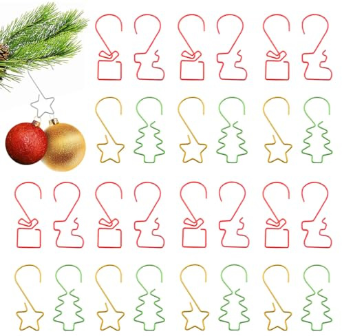 YUVKIN 80 Stück Kugelaufhänger für Christbaumkugeln, Aufhänger für Weihnachtskugeln, Klein Christbaumhaken, Metall S Haken für Deko-Anhänger und Weihnachtsbaumschmuck (Grün, Gold, Rot)