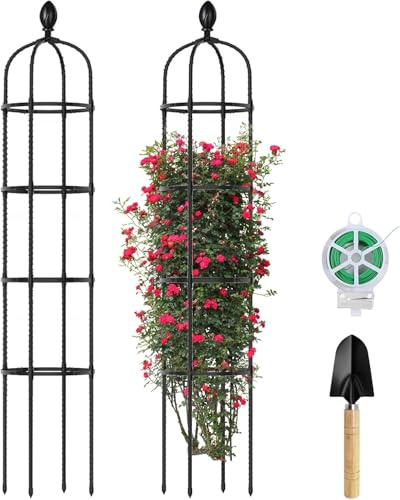 Belinlen 2 Pack 175cm Garden Obelisk Trellis for Climbing Plants 6Ft Tall Rustproof Garden Obelisk Climbing Plant Supports for Outdoor Plants Flowers Cucumber Tomato