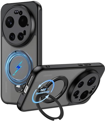 Rojeuinn per cover protettiva Xiaomi 17 Ultra,Custodia per PC di Alta Qualità con Cavalletto Girevole a 360° e Ventosa Magnetica, Antigoccia, Antiurto, Anti-Impronte - Nero