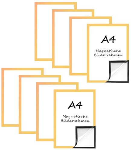 Generisch 8 Stück A4 Magnetrahmen Bilderrahmen, Selbstklebender Magnetischer Diamond Painting Rahmen, Wasserdichte, Transparente Magnetische für Zertifikate, Poster, Dokumente (A4-Gold-8erSet)