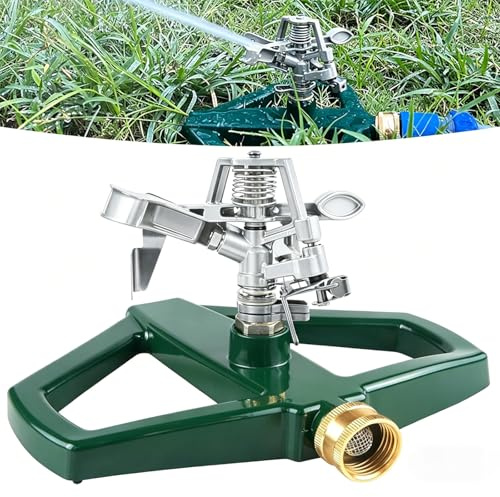 Irrigatore Giardino Base in Metallo, Irrigazione Prato, Attrezzi Giardinaggio, superficie fino a 540 m², Rotante a 360 Gradi, per l'irrigazione del Prato e del Giardino, Argento