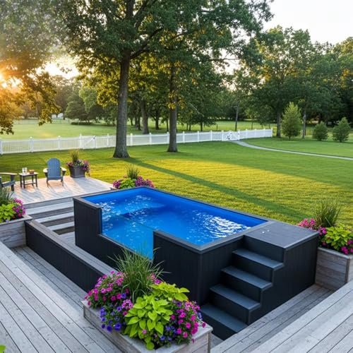 Oasi industriale del cortile del contenitore di spedizione di stile di Shellt dello stagno della vetroresina | Piscina fuori terra con struttura in acciaio resistente con skimmer e pompa