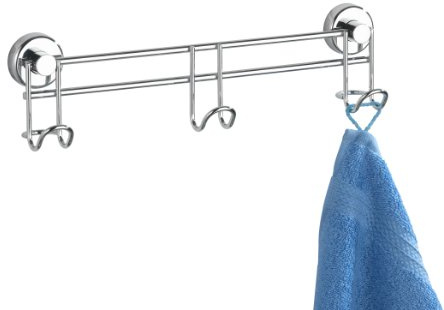 WENKO 18524100 Power-Loc Hakenleiste 3 Haken Sion - Befestigen ohne bohren, Stahl, 31 x 8.5 x 5 cm, Chrom