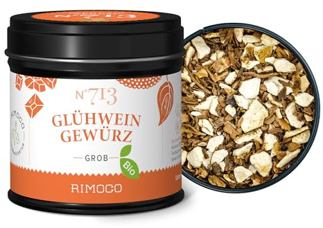 Rimoco N°713 Bio Glühweingewürz - WÜRZIG, FRUCHTIG & WEIHNACHTLICH - Glühwein oder Punsch ganz einfach selber machen | Bio Anbau (DE-ÖKO-007) | 45g in eleganter Gewürzdose mit Aromadeckel