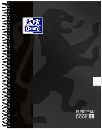 Oxford A4 European Book 1, liniert, 160 Seiten mit farbigen Rändern, mit Whiteboard, Hardcover, schwarz