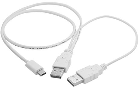 Cable CY USB 3.1 Tipo C USB-C, dual a macho, potencia adicional, cable de datos y alimentación, para teléfono móvil y disco duro, 60 cm