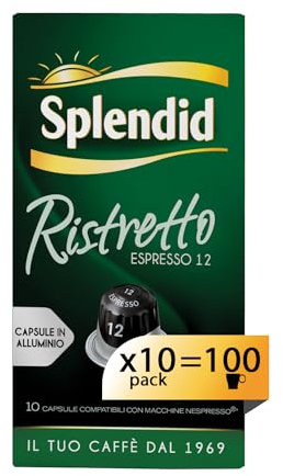 Splendid - Capsule Caffè Espresso Ristretto - 100 Capsule in Alluminio - 10 confezioni da 10 - Intensità 12 - Compatibili con Macchine Nespresso®* original