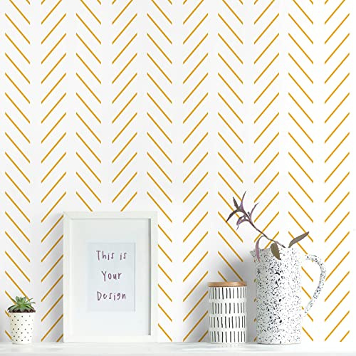 Erfoni Yellow and White Peel and Stick Wallpaper Modern Herringbone Wallpaper Bathroom 17.7inch x 118.1inch Geometric Removable Contact Paper Peel and Stick Self Adhesive Cabinet Wall Paper Waterproof