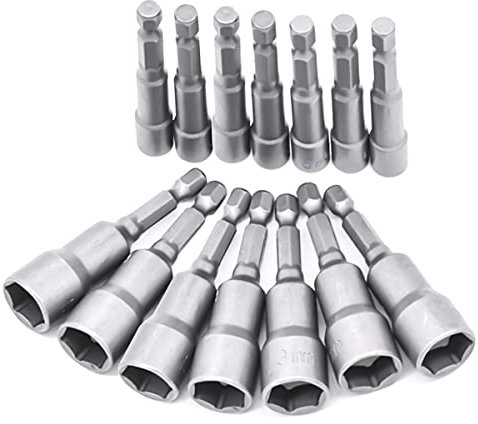 14er Set Magnete Sechskant Stecknuss, 6-19mm Steckschlüssel, Anschrauben Schraubenschlüssel für Bohrer (Chrom Vanadium Stahl)