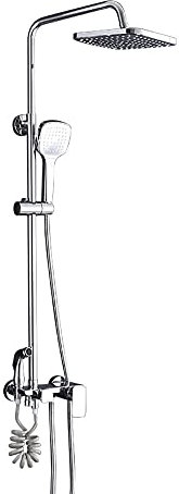 Klobvtt Badezimmer-Duschmischer-Set, Handbrause und mit verstellbarem 8,5-Zoll-Quadrat-Kopfbrausekopf mit Regenfall, Höhenverlängerungsarm – 1,5 m Edelstahlschlauch, Chrom