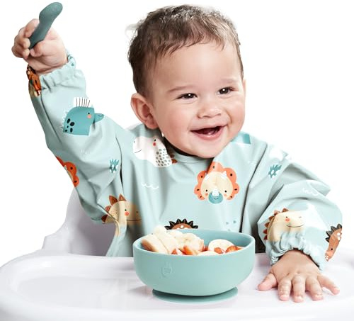 Nombear Bavaglino maniche lunghe per Bimbo - Bavaglini Impermeabili Svezzamento, Bavaglino con Maniche, Bavaglia con Tasca, 6 Mesi+