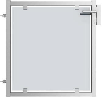 Gartentor Edelstahl V2A mit Glaselement - DIN rechts/links, versch. Montagesets. Gartentüre, Zauntor, Terrassentor (ohne Pfosten DIN rechts Betonschlaganker)