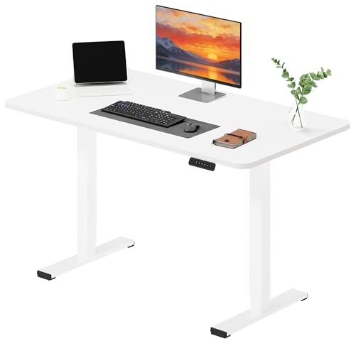 SANODESK 120 * 60 Electric Standing Desk One Piece Height Adjustable Desk Sit Stand Table With Memory Smart Panel for Home Office (White Frame+ White Desktop