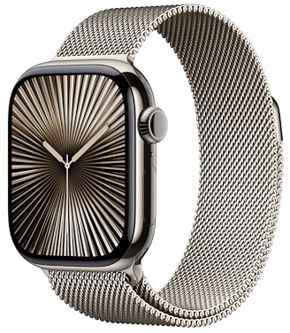 Apple Watch Series 10 GPS + Cellular 42 mm Smartwatch con cassa in titanio color Naturale e cinturino Sport Loop Naturale. Fitness tracker, app ECG, display Retina always-on, Carbon Neutral