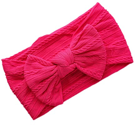 Anevous 2 stycken babyturban pannband baby, nylonpannband baby rosett pannband, mjuk rosett huvudbonad elastiskt hårband för nyfödda, småbarn, rosenröd
