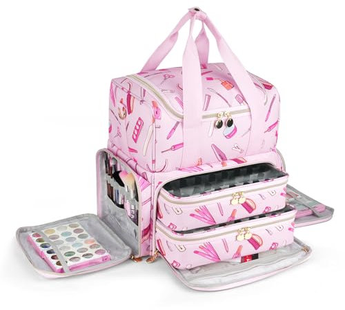 Estuche organizador de esmalte de uñas extragrande con capacidad para 80 botellas y una lámpara de uñas, organizadores de uñas y almacenamiento con 2 bolsas extraíbles, bolsa de transporte de