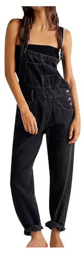 Keepink Jumpsuits for Women UK Clearance Baggy Solid Color Jeans Playsuit Straight Leg Stretch Denim Dungarees Bib Overall Regular Adjustable Straps Romper with Pockets