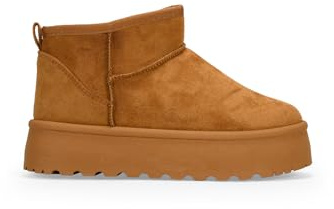 BOSANOVA Botines de Invierno para Mujer confeccionados en Ante con caña Baja de 9 cm, Detalle de Pelo Interior y Suela de Plataforma Dentada. Sin Cierre. Calzado para Mujer