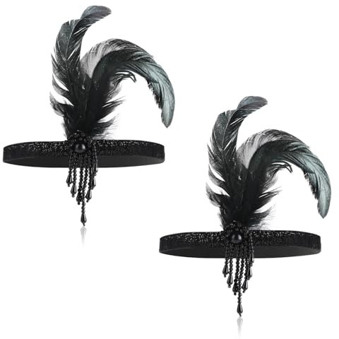 ElevateTech Diadema de los años 20, 2 piezas de diadema de plumas de los años 20, accesorios para el cabello con diamantes de imitación de moda para mujer, accesorios para el cabello de los años 20,