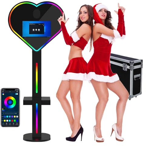 Photomaton Miroir En Forme De Cœur, Appareil Photo Reflex Numérique à écran Tactile De 15,6 Pouces Avec étui De Transport, Mini Pc (I5-8Gb-256Gb), Pour Mariages, Fêtes, Location,Black
