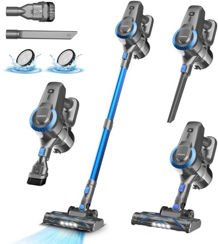 Aspirateur Balai sans Fil N300, 25KPa & 2 Vitesses, Aspirateur sans fil 175W, Aspirateur Léger, 50Min Autonomie, 6 en 1 Aspirateur Balai sans Sac pour Les Poils d'animaux, Tapis, Canapé, Voiture