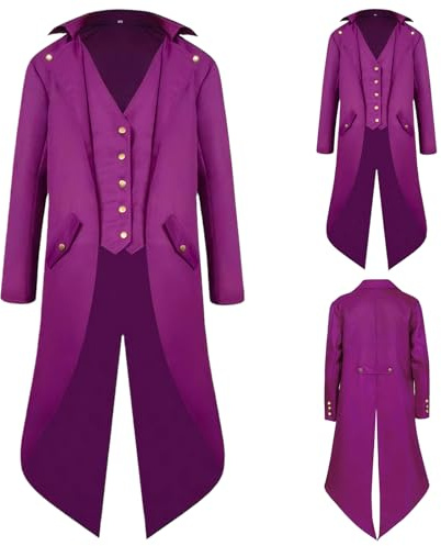 QEKFDOV Men's Steampunk Costume, Medieval Victorian Jacket for Halloween | 100% Polyester, Gothic Vintage Jacket, Vintage Tailcoat, Suitable for Medieval and Fantasy Role-Playing