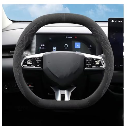 Funda para Volante Funda de Volante de Piel de Ante para MG ZS HS ES5 2025, Accesorios Interiores para Coche. Cubierta para Volante(Double D Black)