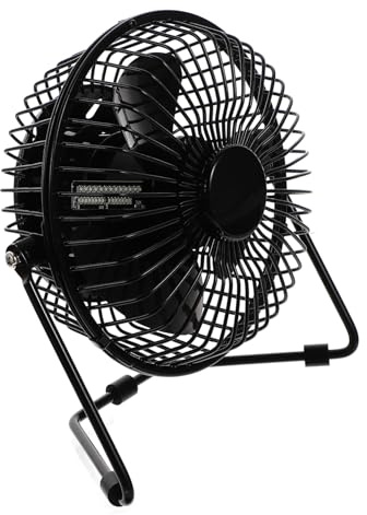 ROMISBABA Mini Ventilador USB de Escritorio con Pantalla LED de Temperatura y Reloj Construcción Metálica Portátil Rotación para Oficina y Viajes