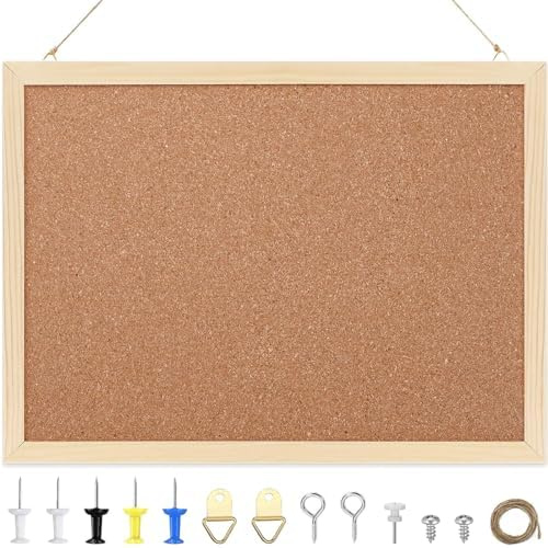 Pinnwand Kork, Pinnwand Kork Klein, Pinwand Korktafel 40X60cm, Befestigungsmaterial und Druckstifte im Lieferumfang Enthalten, Holzrahmen (60 * 40cm)