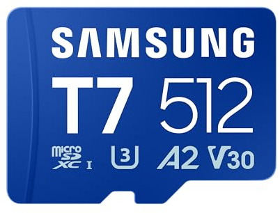 Samsung Scheda di Memoria MicroSD T7 da 512 GB, Scheda di Memoria per Smartphone, Tablet e Console Portatile, Fino a 170 MB/s di Lettura, Full HD e 4K UHD, MB-MB512T/WW