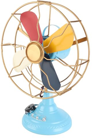 Chrees Adorno de abanico de metal antiguo, ventilador de mesa vintage de estilo retro, colores exquisitos, metal, base ancha, decoración de escritorio realista para la decoración de vitrinas, pasillos