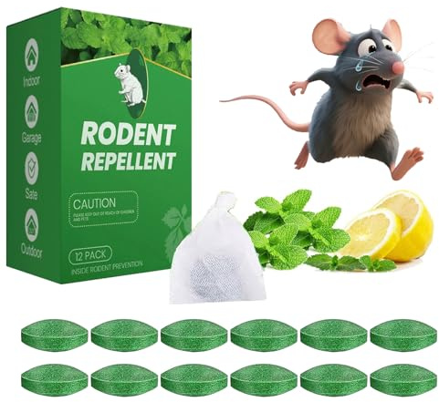 Natürliche Rattengift mit Netz, 12 Stück Rattengift Portionsköder mit Pfefferminzöl, Mäuse Vertreiben & Ratten Abschrecken, Ratten Vertreiben mit Textilbeutel zum einfachen Aufhängen für Mäuse