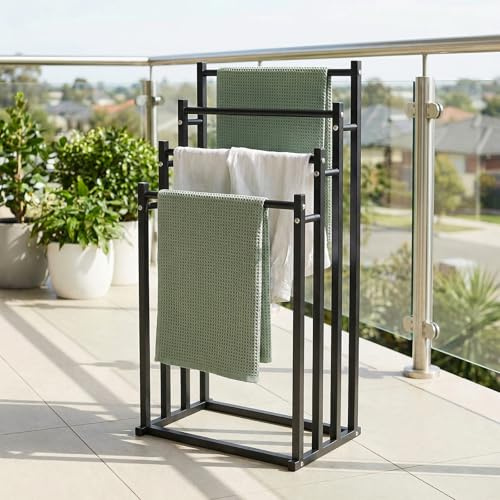 Porte-Serviettes, Range-Serviettes avec 4 Barres, Support Salle de Bain, Étagère de Rangement, échelle et Porte pour Serviettes, Couvertures, Journaux,44 * 30 * 96 cm, 4 Layers (Black)