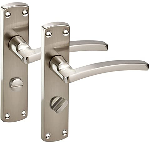 Right Hand Arched Lever Bathroom Door Handles on Backplate